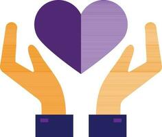 Two orange hands carefully protecting a purple heart. vector