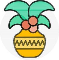 Cherry plum with leaves in kalash pot icon or symbol. vector