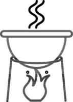 Flat style Hot cooking pot on fire icon in line art. vector