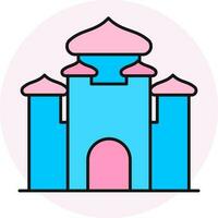 Flat style Castle icon in pink and blue color. vector