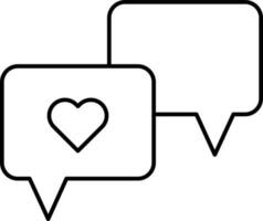 Heart or like message bubble icon in line art. vector