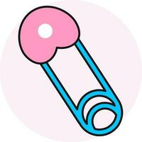 Heart safety pin icon in pink and blue color. vector