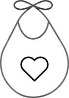 Heart shape on baby bib icon in line art. vector