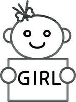 Line art illustration of Baby girl holding paper icon. vector