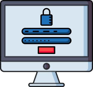 Lock password in computer display icon. vector