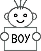 Line art little boy holding paper icon in flat style. vector