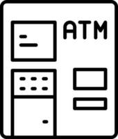 Cajero automático máquina icono en negro línea Arte. vector