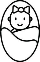 Line art illustration of Newborn baby girl in sleeping bag icon. vector