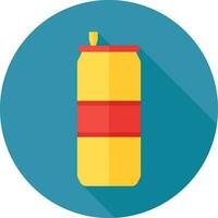 Drink can icon in yellow and red color on blue background. vector