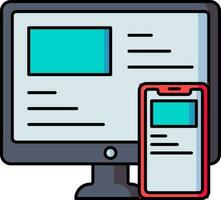 Computer connected smartphone icon in flat style. vector