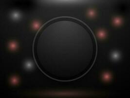 Blank round frame on glare lighting effects black background. vector