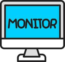 ilustración de monitor icono en azul y blanco color. vector