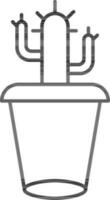 Line art illustration of cactus plant pot icon. vector