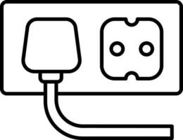 Black line art illustration of Charger plug connected to socket icon. vector