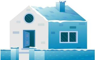 Snow covered house in blue color. vector