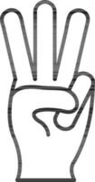 Three count no or W alphabet hand sign in black line art. vector