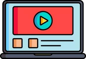 Video play button on laptop screen icon in flat style. vector
