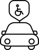 Disabled car icon in thin line art. vector