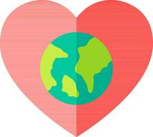 Earth globe on heart symbol in red color. vector