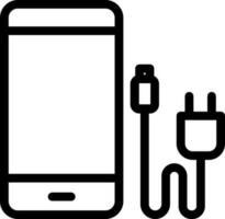 Charger plug with smartphone icon in line art. vector