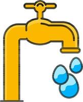 Open faucet falling water icon in blue and yellow color. vector