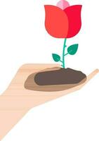 Vector illustration of hand holding rose flower plant icon.