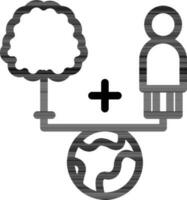 Ecology system of human connected with tree and earth icon in line art. vector