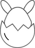 Black line art illustration of Bunny in Cracked Egg icon. vector