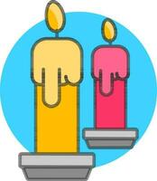 Illuminated Candle icon on Blue Round Shape. vector