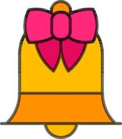 Yellow Bell with Pink Bow icon in flat style. vector