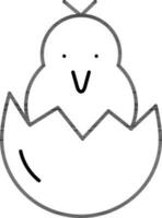 Black Line Art Chick in Cracked Egg Icon. vector