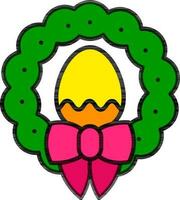 Easter Wreath icon in green and pink color. vector