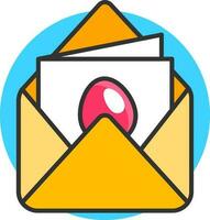 Open Yellow Envelope with Easter Letter icon on Blue Round Shape. vector