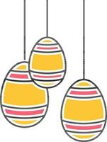 Hanging stripe painted eggs icon in flat style. vector