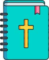 plano estilo Biblia libro icono en azul y amarillo color. vector