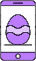 Easter Egg on Smartphon Screen icon in purple and white color. vector