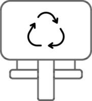 Recycle arrow symbol on board icon in black line art. vector