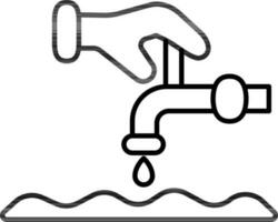 Hand open faucet icon in line art. vector