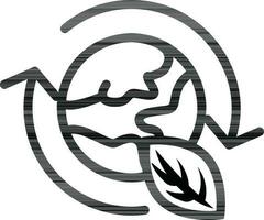 Eco Earth with Arrow icon in black line art. vector