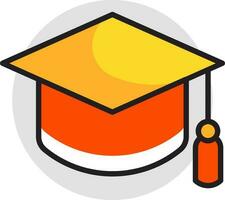 Flat Style Mortarboard icon in orange and yellow color. vector