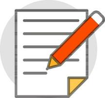 Paper Writing Pencil icon in white and orange color. vector