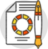 Pie Chart Paper with Fountain Pen Icon in flat style. vector