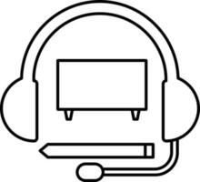 Headphone with Monitor and Pencil icon in black outline. vector