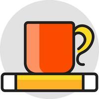 naranja taza en amarillo libro icono. vector