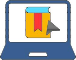 Flat Style Cursor Arrow with Book in Laptop Screen icon. vector