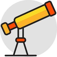 Flat Style Telescope icon on grey round shape. vector