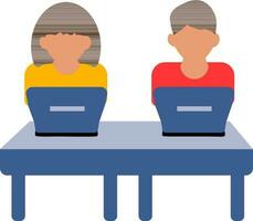 Faceless Boy and Girl Using Laptop icon for Group Learning or Teamwork. vector
