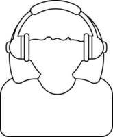 Thin line art illustration of Woman Wearing Headphones icon. vector