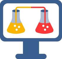 Red and Yellow Liquid Erlenmeyer Flasks in Monitor Screen icon for Research Lab. vector