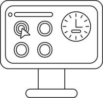 Line art illustration of Online Exam Optional Timer in Monitor Screen icon. vector